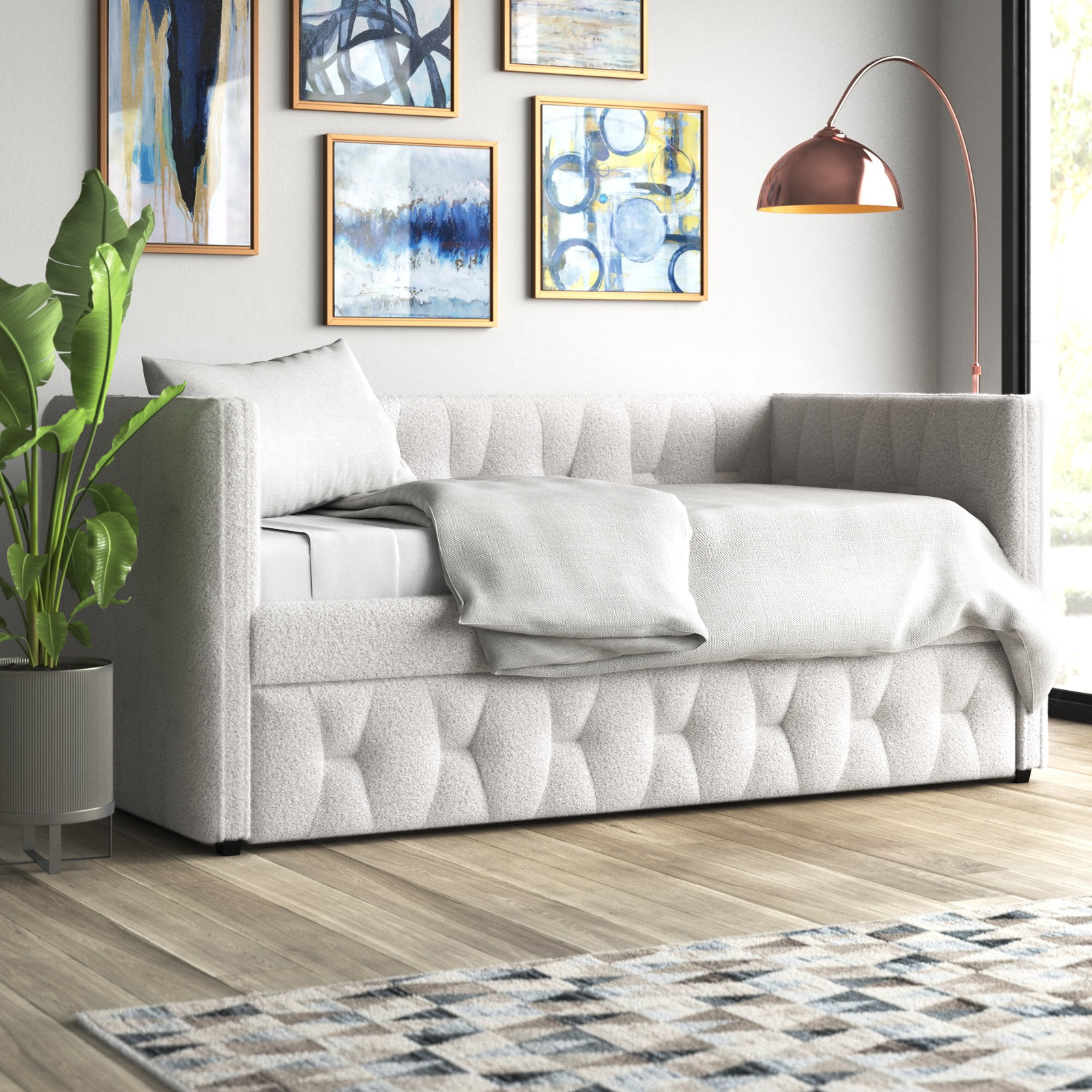 Wade Logan® Balynda Tufted Faux Leather / Velvet Upholstered